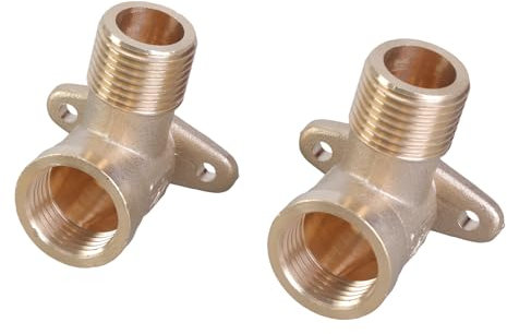 Set di 2 robuste piastre da parete in ottone da 1/2 e presa DN15 con raccordo filettato a 90 gradi per connettori dell'acqua