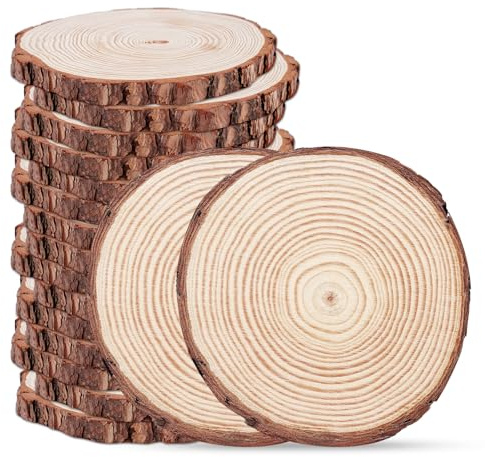 Timburst 17 Pack 13-14cm Zoll Holzscheiben, Unbehandelte Baumscheiben für Tischdekorationen, rustikale Holz-Tischdekorationen, rustikale Untersetzer, Weihnachtsdekoration, Holz-Tischdekoration
