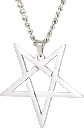 TEAMER Collar de Pentagrama Punk Colgante de Pentagrama Invertido Collar Símbolo Satánico Joyería Amuleto Para Mujeres Hombres (Plata)