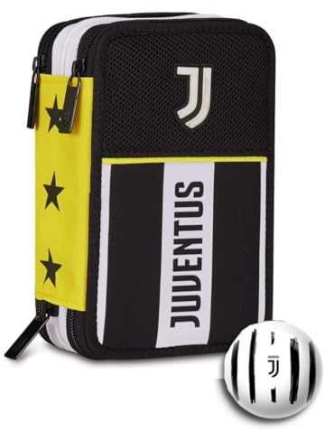 JUVE Astuccio Scuola 3 Zip Juventus Triplo Scomparto Nero Bianco - OMAGGIO Pallina