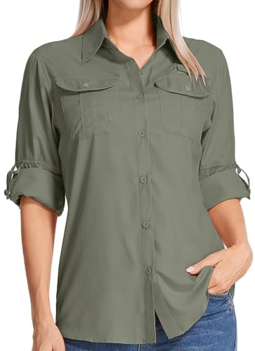 Jogwits Chemise Femme Anti-UV Safari Randonnée - T-Shirt Manches Longues Léger Respirant UPF 50+ Protection Solaire - Blouse Voyage Outdoor pour Randonnée, Trekking, Camping et Voyage