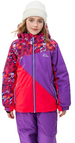 SMONTY Kids Boys Girls Winter Ski Jacket Waterproof Windproof Snowboard Warm Snow Outdoor Hooded Coat, Colorful Hot Pink, 6-7 Jahre