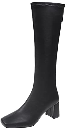 Botas de mujer con tacón, botas altas a la rodilla, botas largas, botas de entretiempo, informales, cómodas, botas de equitación de piel sintética, zapatos de invierno, cálidos, con plantilla suave