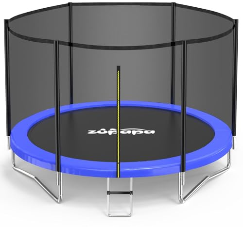 Zupapa 10ft (307cm of Diameter) Heavy Duty Trampoline with Enclosure Net & Non-Slip Ladder for Kids & Adults, Family Outdoor Backyard Fun