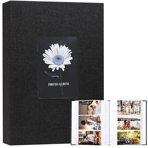 Fotoalbum zum Einstecken, Memo-Album für 10x15CM 300 Fotos, 100 Seiten, Leinen Album, Fotoalbum zum Selbstgestalten für Baby Hochzeits Familienfotos Absolvierte Geburtstag(Schwarz)