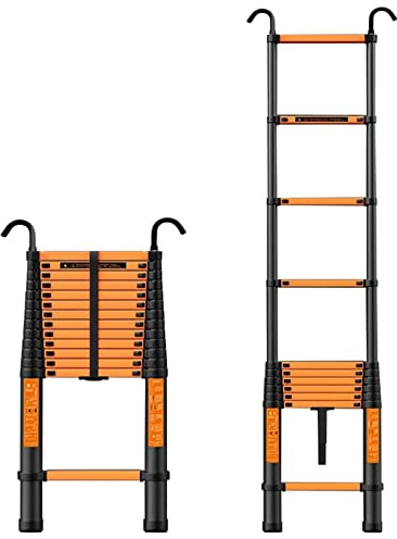 YHKJLYH Scala telescopica Resistente, Scala telescopica Pieghevole in Alluminio Nero con Ganci per Tetto, Camper, soppalco, casa, Esterno, carico 330 libbre (Dimensioni: 2,3 m/7,5 Piedi)