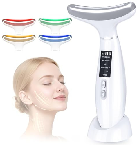 4-In-1 Face Massager Constant 45°C Facial Massager Face Lifting Device 4-Color Led Anti-Aging Red Light Therapy With 6 Modes Skin Tightening Machine Suitable for Neck, Face and Eyes Anti-Wrinkle