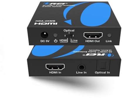 OREI 4K HDMI Audio Embedder, Audio Embedder Inserter Digital Analog Audi + DVI to HDMI Support TOSLINK Optical 3.5mm Jack AUX Sound Input 4K60Hz 18Gbps HDR HDCP2.2
