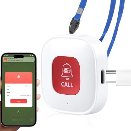 Tuya Wifi Smart Personal Alarms for Elderly, Panic Call Button Linked To Phone 2.4GHz Wireless Emergency Pager Alert System Smart SOS Caregiver for Seniors Handicapped Patient, Only Supports 2.4GHz