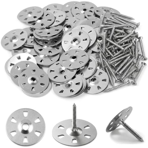 GIONAR Lot de 100 paires de rondelles faciles à fixer de 35 mm avec kit de vis de 30 mm, rondelles épaisses en acier galvanisé et vis isolantes, pour panneau de support de carrelage, isolation, ciment