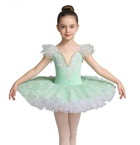Robe tutu de ballet pour filles pour spectacles sur scène avec jupe fluide et haut, vert, 8-9 ans