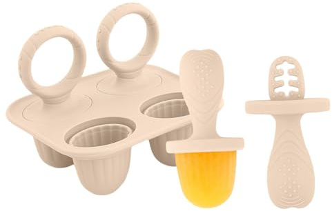 HTU Moldes de silicona para paletas de bebé con asas para la dentición de bebés (Beige) (Dos asas Beige)