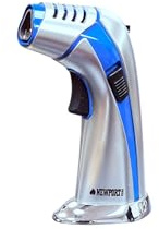 Newport Zero Triple Flame Butane Torch Lighter, Windproof Jet Torch, Refillable Metal Lighter with Adjustable Flame & Lock – Gift Box – Cigar, Cigarette, Culinary & Outdoor Use (Silver Blue)