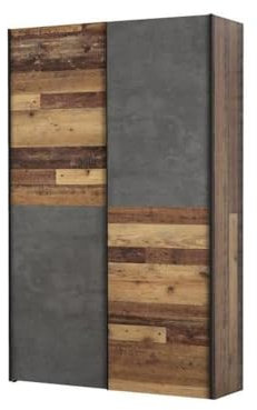 FORTE Ohio 40 Mehrzweckschrank modern 2-türig mit Einlegeböden, Schwebetürenschrank, Garderobenschrank, Old Wood Vintage Retro Holz Dekor mit Betonoptik Grau, 120 cm breit x 42 cm tief x 190,5 cm hoch