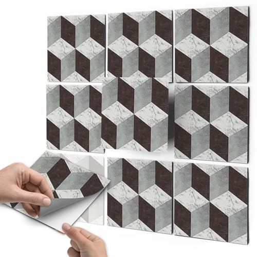 Dekor Fliesen - CREATISTO Fliesenfolie u. Klebefliesen I Selbstklebende Fliesen Aufkleber Folie Sticker für Badfliesen u. Küchen Wandfliesen I 10x10 cm - Motiv 3d Marmor Cubes - 72 Stück