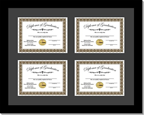 Creative Picture Frames 68-16X20Bk-B Black Horizontal 6X8 Diploma Frame With 4 Opening Black Mat | Holds 4 6X8 Inch Documents With Installed Wall Hanger