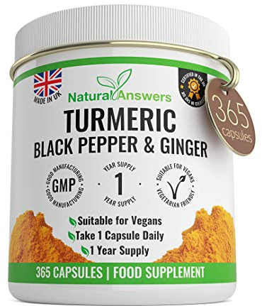 365 Turmeric, Black Pepper & Ginger Capsules - High Strength Turmeric 365 Vegetarian Capsules (1 Year Supply) – Vegetarian Supplement Made in The UK by Natural Answers
