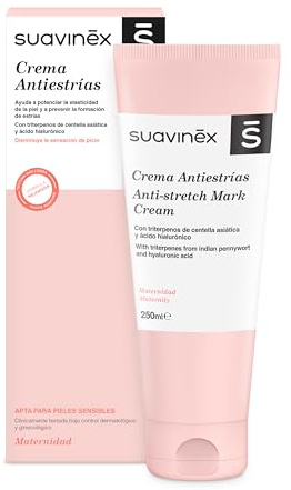 Suavinex, Crema Antiestrías Embarazo, Previene las Estrías, Potencia la Elasticidad, Calma el Picor, Apta Pieles Sensibles, Aroma Suave, Fácil absorción, 92% Ingredientes de Origen Natural, 250 ml