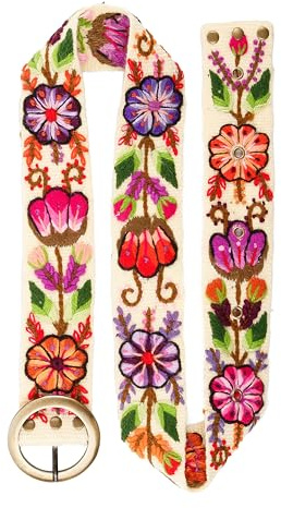 RAYMIS Embroidered Belt For Women | Colorful Flower Woven Belt | Multicolor Floral Women Belt | Embroidery Mexican Style Belt