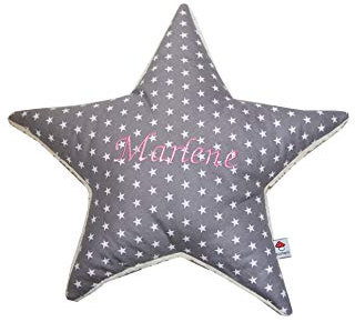 Glückspilz Dekokissen Kuschelkissen I Stern I Kissen mit Namen personalisiert I Geschenk zu Geburt, Geburtstag, Weihnachten (Grau Sterne)