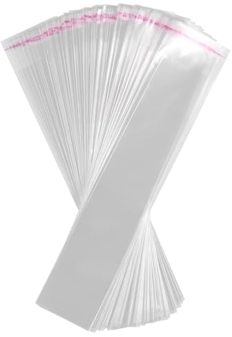 VOSAREA 200pcs Clear Cello Bags Long Plastic Bags Self Sealing Gift Wrap Cellophane Bag for Bakery Cookies Candle Christmas Halloween Party