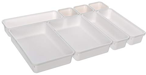 FiNeWaY Desk Drawer Organiser Tray Set - 8 Pack Multi-purpose Shallow Drawer Organisers for Makeup Jewelry Stationery - Stackable Small Drawer Organiser Dividers for Vanity Bathroom Home Office