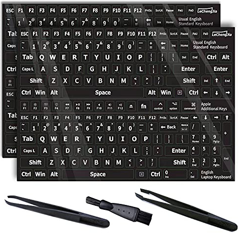 2 StüCk Schwarzer Englisch GläNzender Tastaturaufkleber(US), Computer Ersatz Tastatur Aufkleber für Jede Computer Tastatur,2 Montagepinzetten,1 ReinigungsbüRste(US-Schwarzer GläNzender)