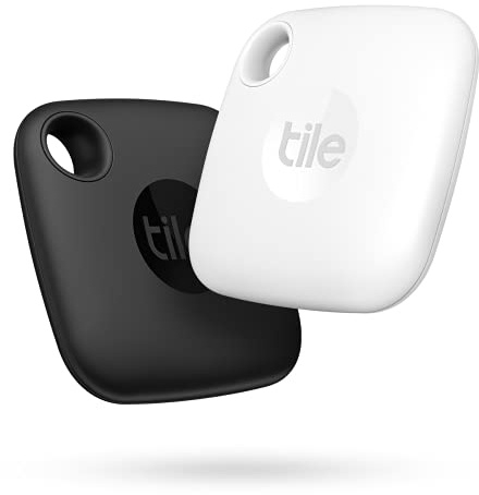 Tile Mate (2022) Bluetooth Trova oggetti,2 Pezzi, Portata rilevamento 60m, compatibile con Alexa, Google Home, iOS e Android, Trova chiavi, telecomandi e altro, Nero/Bianco