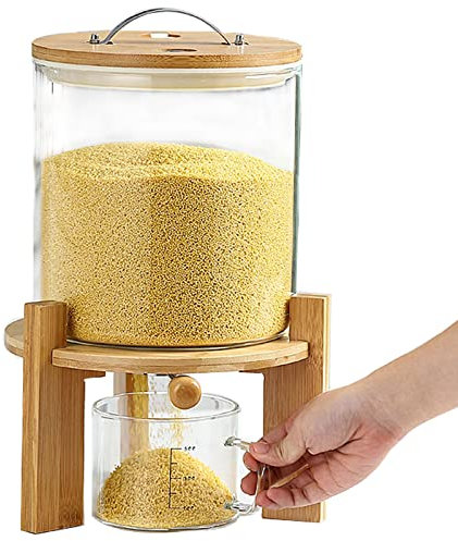 BOVDC Getreidespender, Lebensmittel-behälter für Reis, 5/8L Cerealienspender Gross, Glas Aufbewahrungsbehälter für Körner Nüsse Sojabohnen, Ideal für Zuhause Küche, Frischhaltedosen mit Halterung