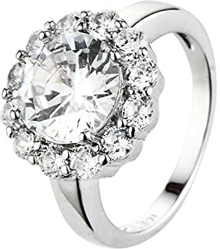 Lieson Frauen Ringe Weißgold, Vergoldet Ringe Frauen Blume Trauringe Für Frauen Rund Weiß Zirkonia Ring Größe 62 (19.7)