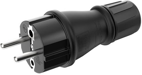 Spina a contatto di protezione in gomma Schuko IP54 | gomma e plastica nera | esterno/esterno | sigillo ermetico | adatto per uso commerciale/cantiere (1 pezzo, spina IP 54)