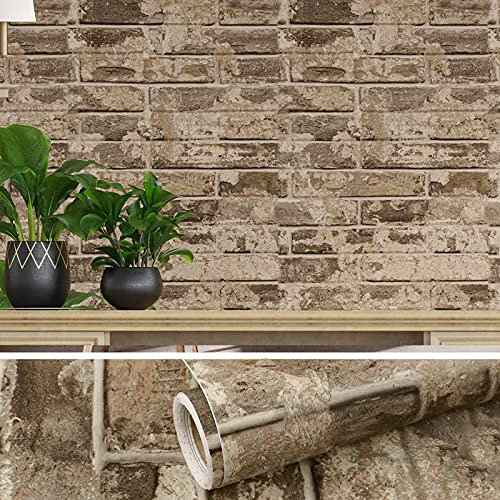 VEELIKE Papel Pintado Ladrillo Vintage Papel Autoadhesivo Pared Imitacion Piedra Papel de Pared Decorativo Salon Papel Adhesivo Cocina Impermeable Papel Tapiz Baño Dormitorio Vinilo Pared 40cm x 300cm
