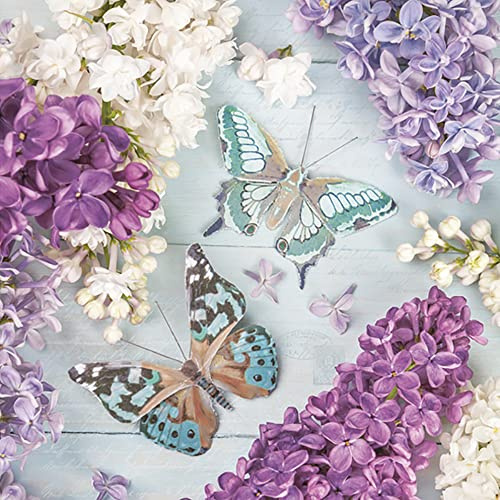 Daisy 3-Ply Flowers Tissue Paper Napkins Serviettes for Decoupage Lunch 33 x 33cm - Pack of 20 (Lilac Collage with Butterflies)