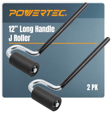 POWERTEC 12 Long Handle J Roller, 2PK, 1-1/2 Inch Diameter, 3 Inch Wide, Laminate/Veneer Roller Tool with Rubber Roller for Edge Banding, Wall Coverings (71010-P2)