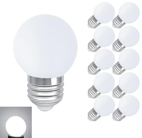 BELINGGO LED Glühbirne E27 1W Kaltweiss G45 Klein Tageslicht Glühlampen 6000K Nicht Dimmbar 10W Äquivalente Energiesparlampen Nachtlicht Nachttischlampe Wandleuchte für Schlafzimmer Garten 10-er