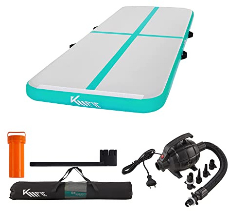 KM KM Fit gymnastikmatta, uppblåsbar Airtrack, 5 m, tumbling-matta, uppblåsbar fitnessmatta, gymnastikmatta inklusive bärväska, elektrisk. luftpump och lappset, träningsmatta,