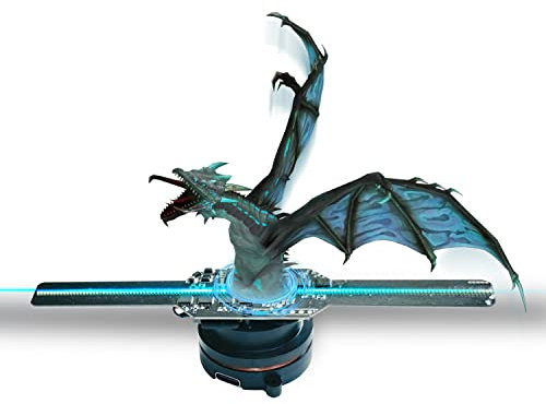 Missyou Proyector de holograma 3D de 14 cm con 128 LED, controlado por aplicación, conexión WiFi, 700 vídeos, para Navidad, exposiciones, publicidad, con mando a distancia y Bluetooth, para interiores