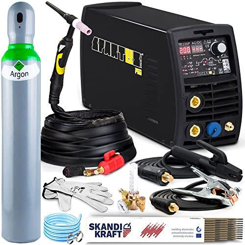 Spartus ProTIG 220P AC/DC - 200 A WIG Schweißgerät AC DC 230 V - MMA - 2T/4T, HF-Zündung, Auswahl der Wellenform, Pre Flow und Post Flow, Fernsteuerung - IGBT-Technologie, Set: Professional