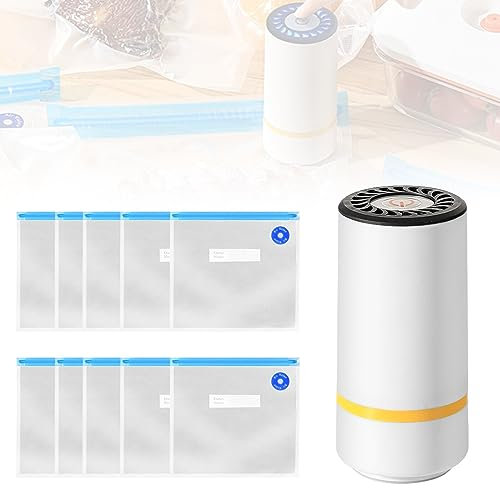 Envasadora al Vacío Eléctrica de Mano: Sellador Portátil para Alimentos, Incluye 10 Bolsas de Compresión