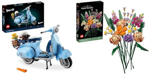 LEGO 10298 Icons Vespa 125, Maqueta de Moto para Construir para Adultos & 10280 Icons Ramo de Flores, Set de Construcción para Adultos, Plantas Artificiales Colección