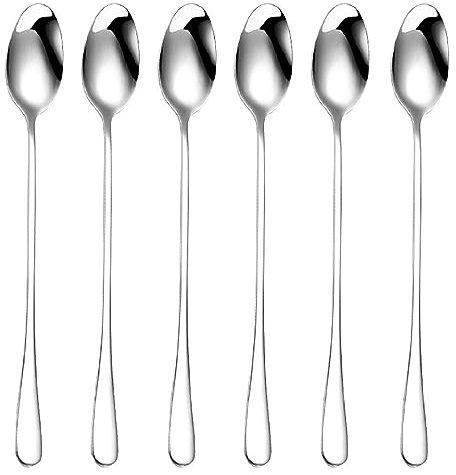 6 -teilig Latte Macchiato Löffel Set, 19.5cm Edelstahl Eislöffel, Joghurtlöffel, Teelöffel langer Stiel, Edelstahl poliert, für Eistee, Kaffee & Cocktail Rühren