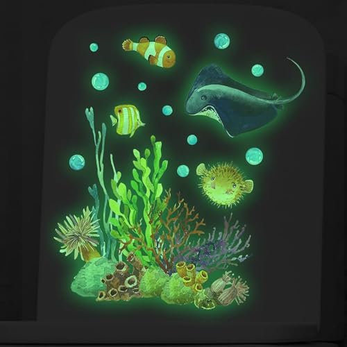 HGDESIGN® Graz Design Sticker mural lumineux pour abattant de WC, aquarium, monde sous-marin et poisson, décoration de salle de bain (A)