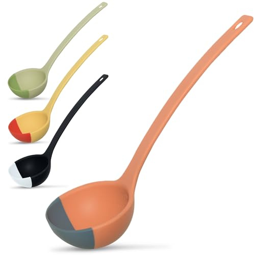 SCOUPS Silicone Spoon - Colorful Silicone Spatula Ladle with a Soft Top to Mold to your Pots & Pans. (Blue/Orange)