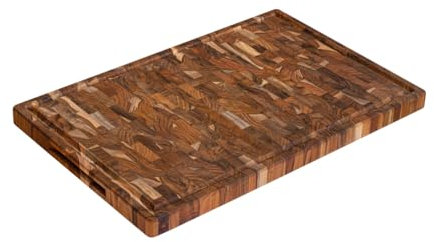 Chakra Squared - XXL Schneidebrett aus Brasilianischem Teak Hartholz | 58 x 38 x 3.2 cm | Mit Saftrillen, Tragegriffen und Anti-Rutsch Füßen | FSC Zertifiziert | 100% Nachhaltig