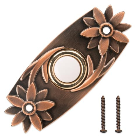 ZORZA 1Pcs Heavy Duty Metal Doorbell Button Wired Doorbell Push Buttons with LED Lighted Up Doorbell,Vintage-Style Red Bronze Finish Decorative Door Bell for Residential Use