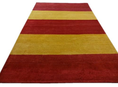Gabbeh Teppich Handgeknüpft 100% Wolle Rot Gold Orientteppich 197X297 cm M136