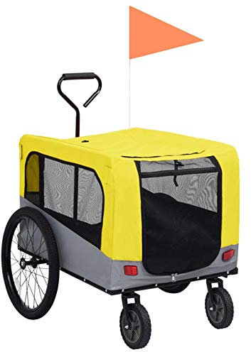 LAPOOH 2-in-1 Tier-Fahrradanhänger und Jogger, Hundeanhänger, Hundewagen, Hundefahrradanhänger, Comfort Wagon, Fahrrad Anhänger Tier, Fahradanhängerrad, Gelb und Grau