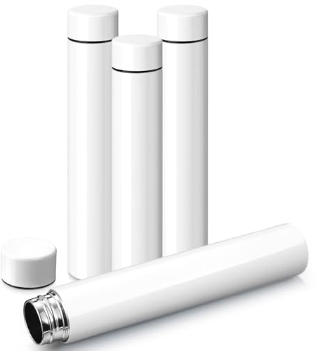 Vesici Lot de 4 petites bouteilles d'eau fines en acier inoxydable de 250 ml pour sac à main, sac à main, bouteille d'eau de poche pour enfants et femmes, sac à déjeuner, café, thé (blanc)