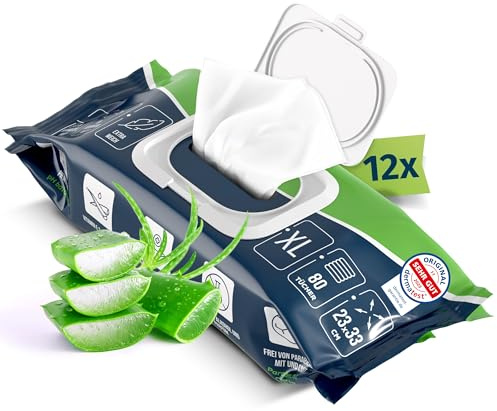 Sensalou 960x Feuchttücher Erwachsene XL - Reinigungstücher 23x33 cm | Extra große Körperreinigungstücher mit Aloe Vera & Vitamin E, pH-hautneutral, reißfestes Vlies, ohne Parfüm & Alkohol