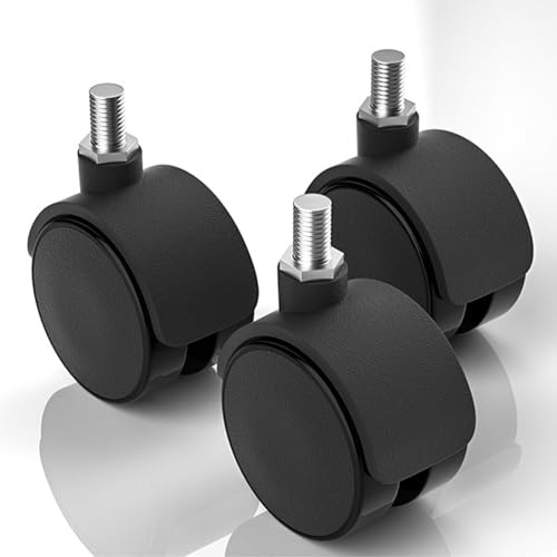 Office Chair Replacement Wheel Casters,Black Twin Wheel Non Marking Castors,8mm Threaded Stem Swivel Caster Wheels - 5Pcs,A